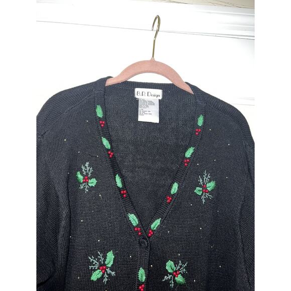 Vintage BP Design Size Large Knit Cardigan Womens Black Drummer Boy Embroidered - Picture 4 of 5